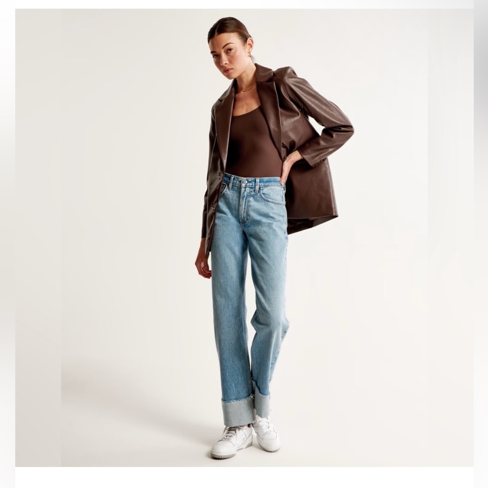 Abercrombie and fitch brown faux leather blazer jacket